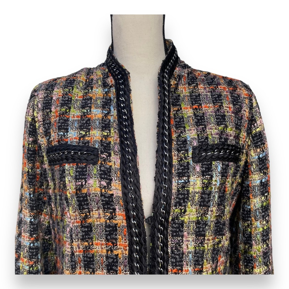 Soft Surroundings Multicolor Tweed Chain Trim Open Front Blazer Jacket‎ Small